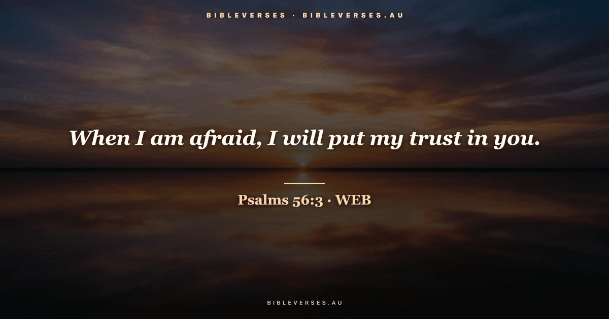 Psalms 56:3 Bible verse image — "When I am afraid, I will put my trust in you." (World English Bible). Free download from bibleverses.au.